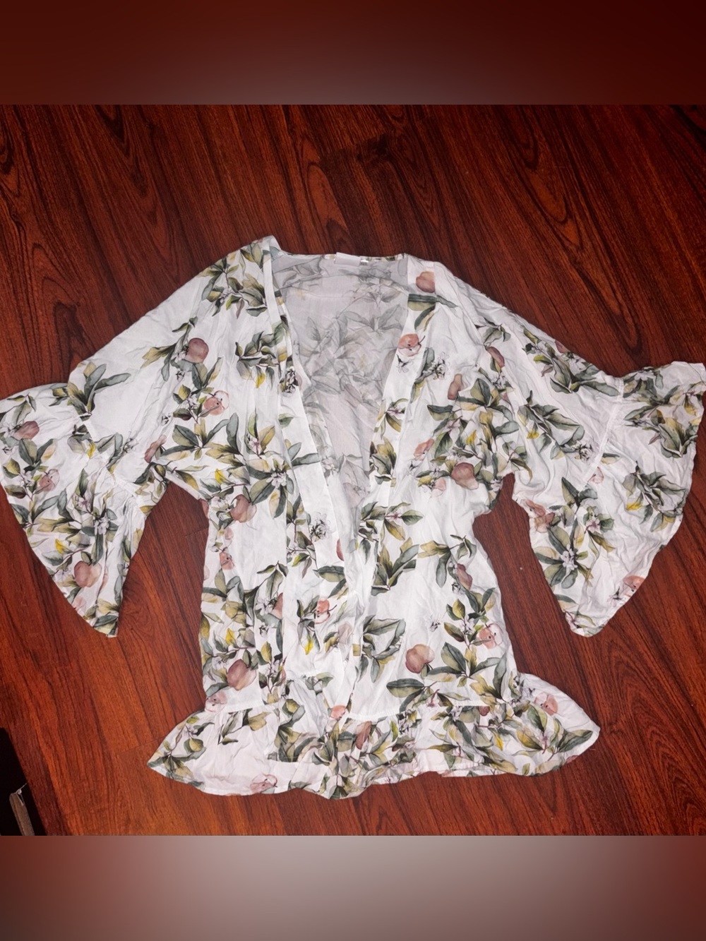 Plum Pretty Sugar White Floral Wrap Tunic with Pink Blossoms